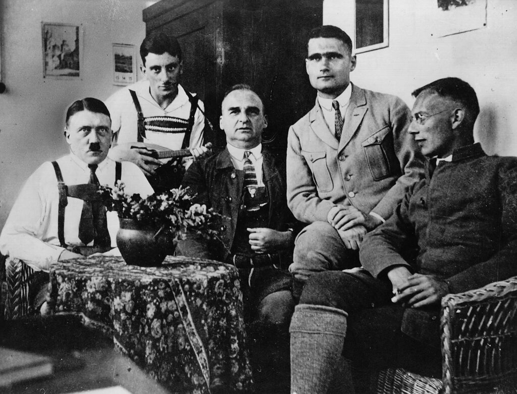 Hitler and friends at Landsberg Prison, the fancy little Bavarian castle where he dictated Mein Kampf.
